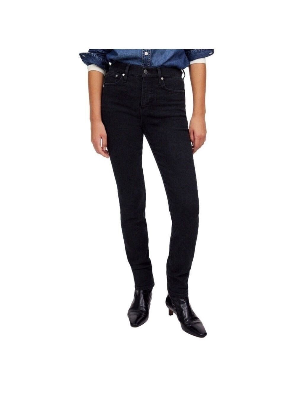 Madewell 9" Mid rise Skinny Jeans Stretch Boho Sz 27 Black - Picture 3 of 15